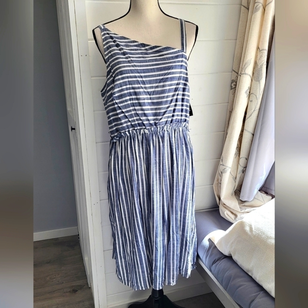 52seven Sleeveless Nautical Striped Asymmetrical Dress Size Large